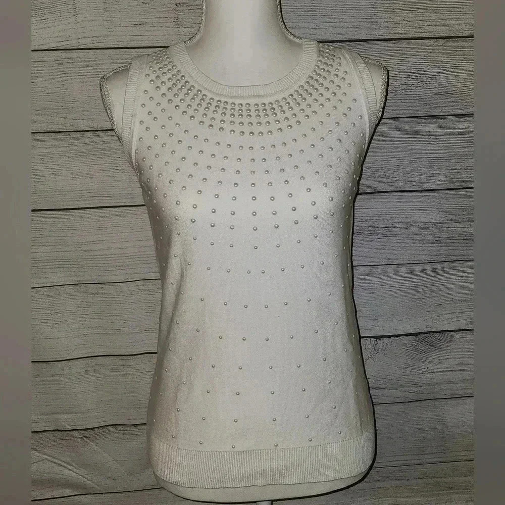 Karl Lagerfeld White Embellished Tank Top